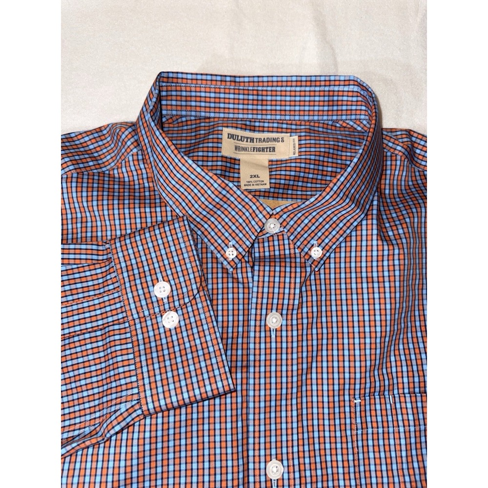 Duluth Trading Co. Men's Wrinkle Fighter Relaxed LS Shirt Blue & Orange  2X New